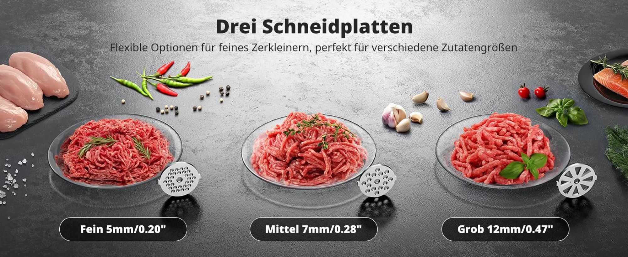 AIRMSEN 2500W Elektrischer Fleischwolf, 3in1 Multi Küchenmaschine,Super-intelligenter Wärmeschutz,Wurstmaschine mit 3 Lochscheiben, 4 Kegel-Klingen