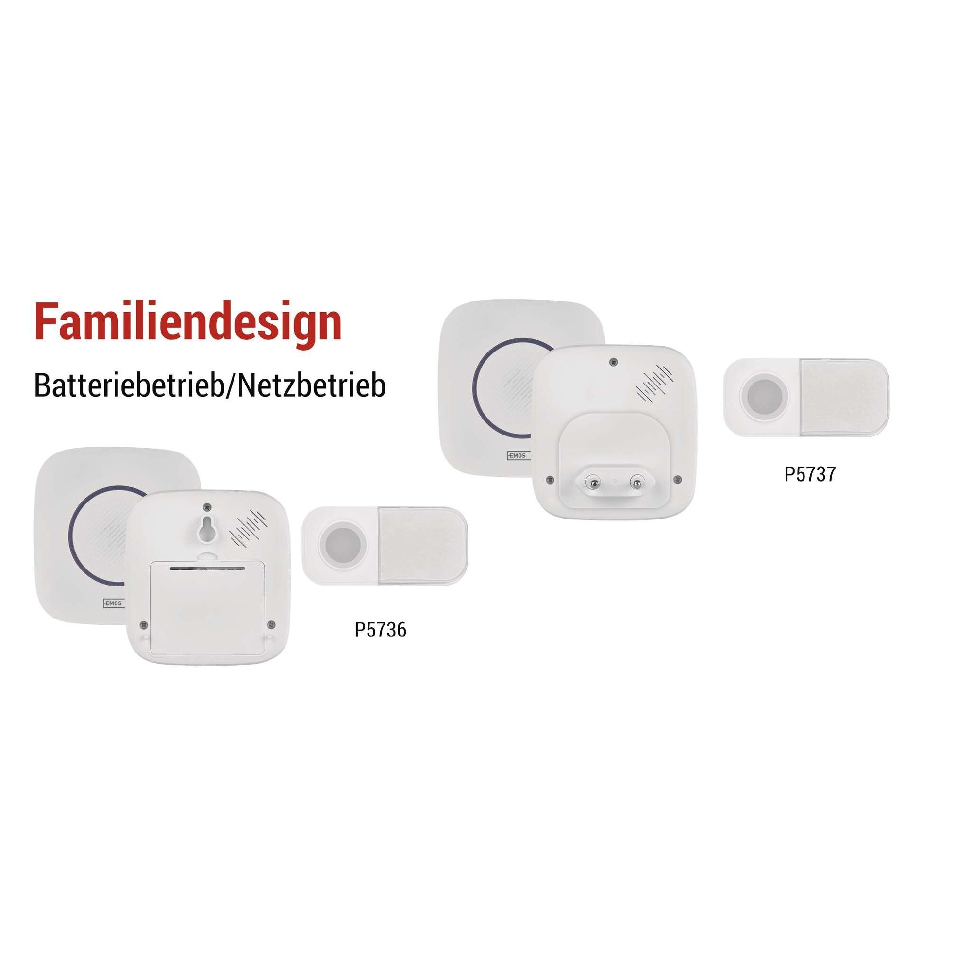 EMOS Türklingel/Set mit wasserdichtem Klingelknopf, 36 Melodien, farbige Signalisierung, 150m Reichweite, 90 dB, Plug-In/Batteriebetrieb, weiß, P5737