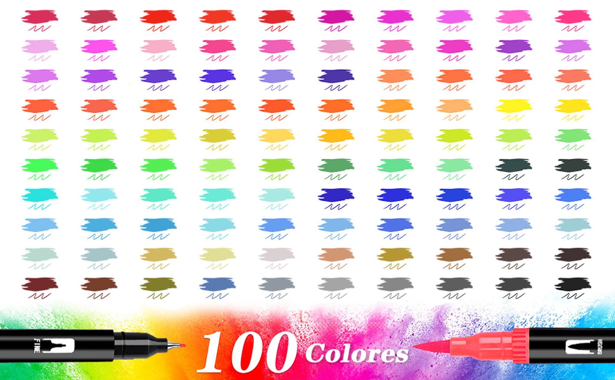 Dual Brush Pen Set 100 Farben, Fineliner Set, Filzstifte Dicke und Dünne, Pinselstifte set, Stifte für Bullet journal, Kalligraphie, Manga, Malbücher
