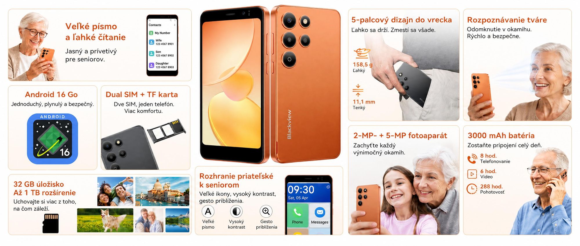 Blackview OSCAL Tiger 12 Android mobilný telefón bez zmluvy, 6,78" smartfón 8GB+128GB (rozšíriteľný), 64MP fotoaparát/5000 mAh/4G dual SIM/odtlačok prsta, sivá