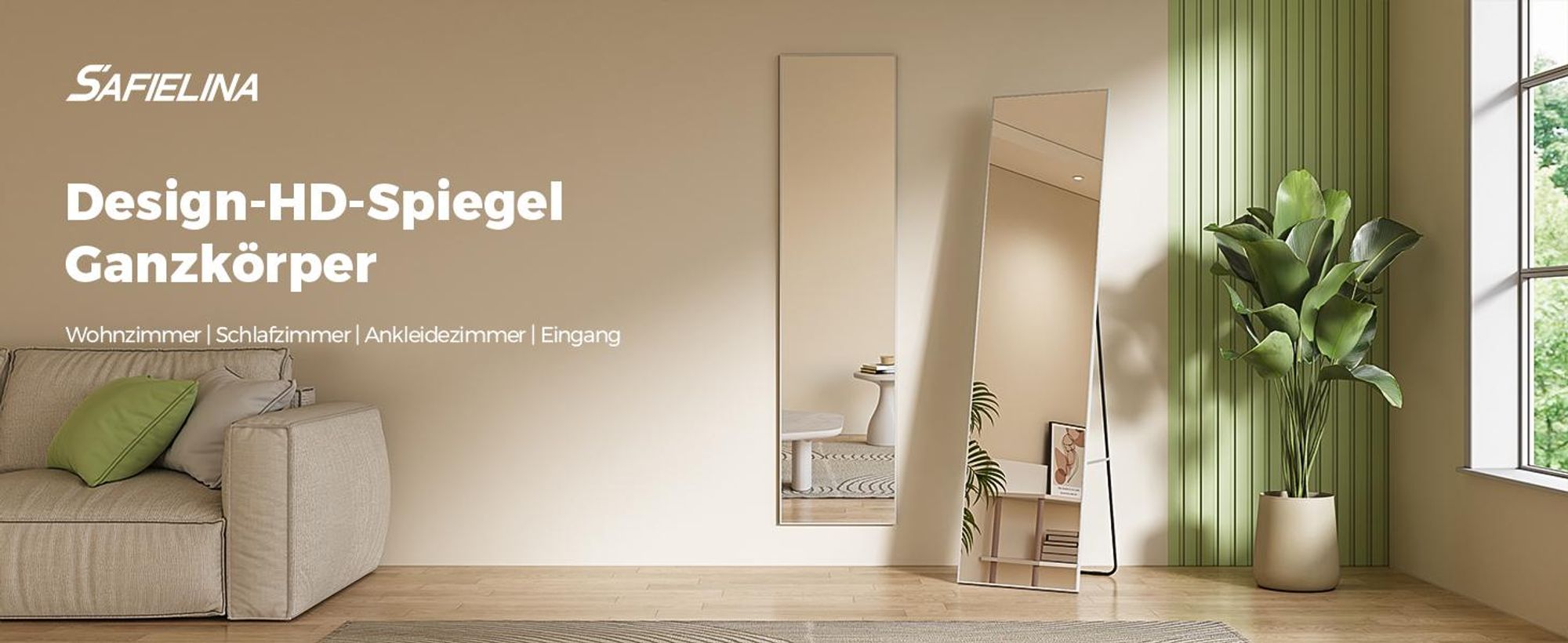 S'AFIELINA Ganzkörperspiegel Standspiegel 160 x 40 cm Silber Metallrahmen Rahmen HD Großer Standspiegel für Ankleidezimmer/Schlafzimmer/Wohnzimmer
