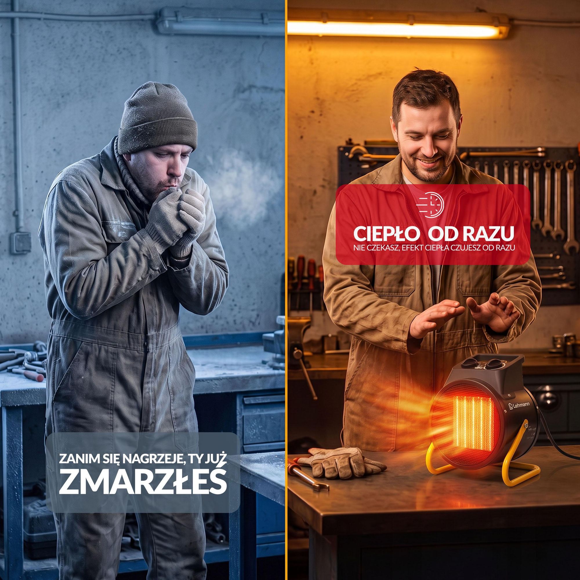 Nagrzewnica, farelka, grzejnik elektryczny Lehmann 3000 W przenośny z termostatem ceramiczny promiennik do warsztatu, garażu, domu, na budowę