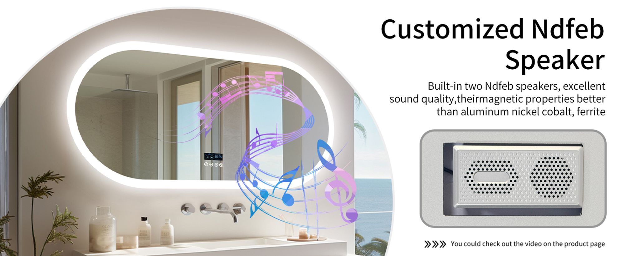WISFOR LED Badspiegel mit Bluetooth Lautsprecher, 120x60cm Badezimmerspiegel mit Beleuchtung 3 Lichtfarbe, LED Wandspiegel dimmbar beschlagfrei