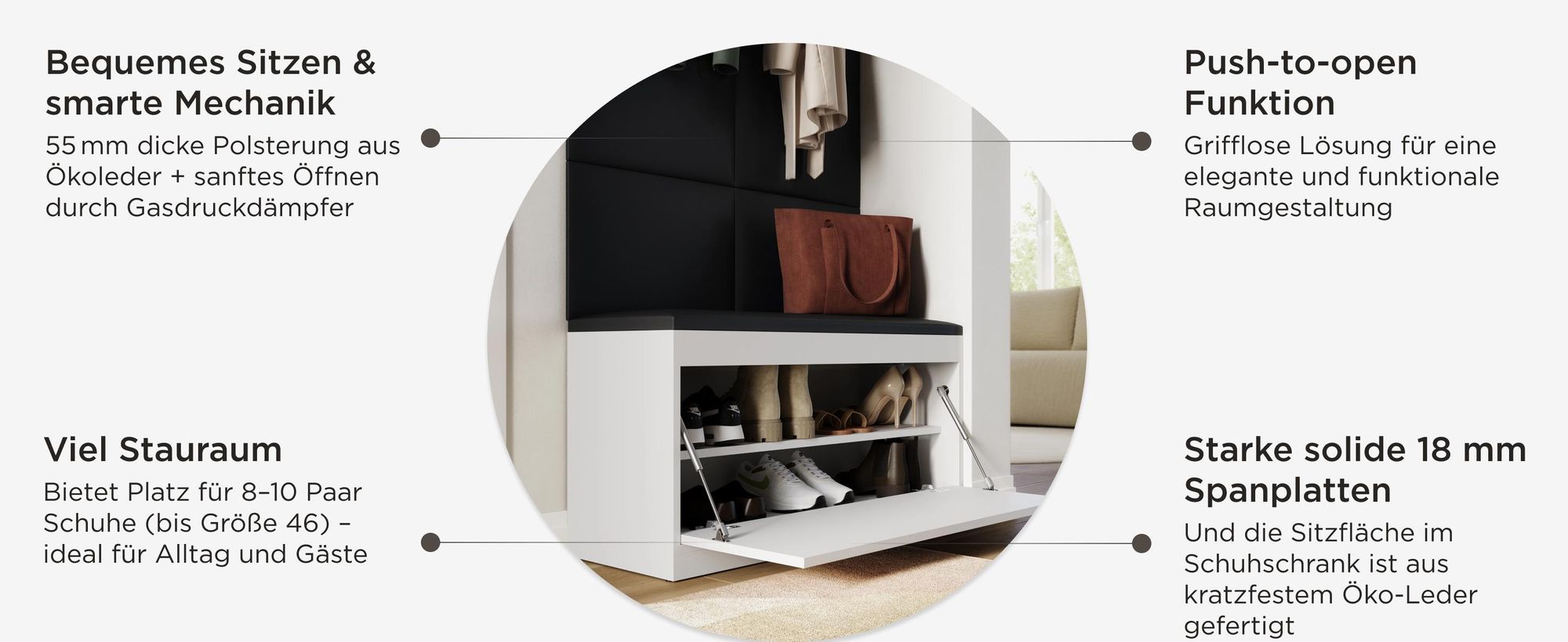 PLATAN ROOM Schuhschrank mit Sitzfläche 100 x 53 x 35 cm Schuhbank KASCHMIR / SCHWARZ aufklappbar Sitzkommode