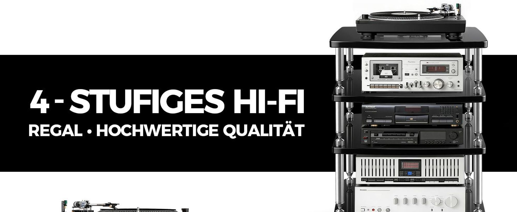 4 Etagen HiFi-Rack AV-Regal Medienregal mit Verstellbaren Fächern Phonoschrank TV-Ständer Lautsprecher-Rack für Plattenspieler Verstärker HiFi-Geräte