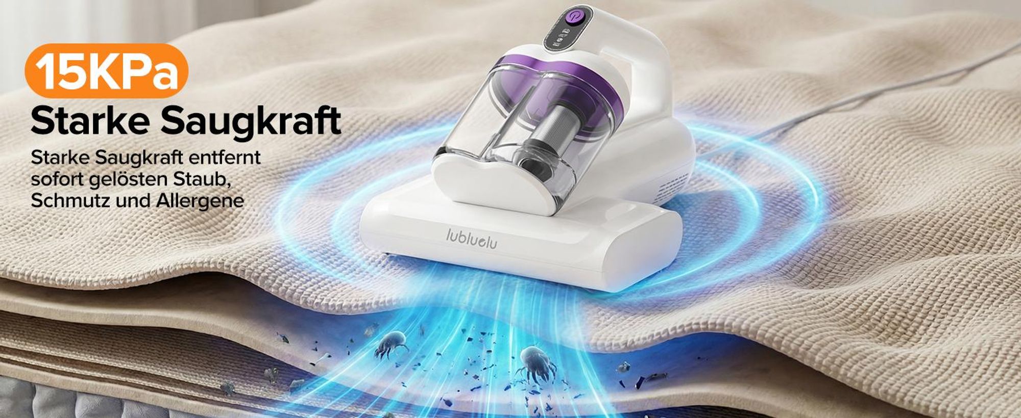 Lubluelu Milbensauger 3in1 für Matratzen, 18KPa Starke Saugleistung, Matratzenreiniger gegen Milben, Staub und Allergene, Handstaubsauger für Bett