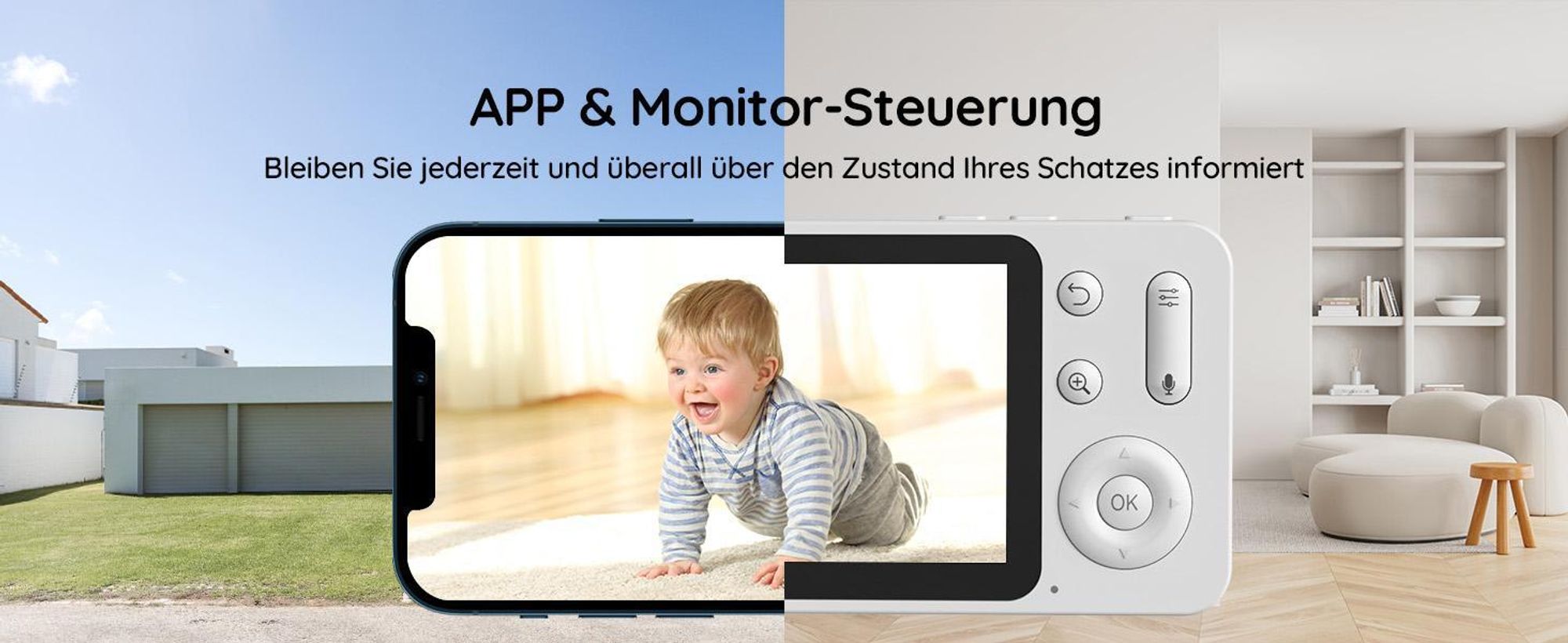 BOIFUN Babyphone mit 2 Kamera, WLAN 2K Video Babyfon, Smartphone-App-Steuerung, PTZ, Bewegungsverfolgung, IR Nachtsicht, mit Babyphone Halterung