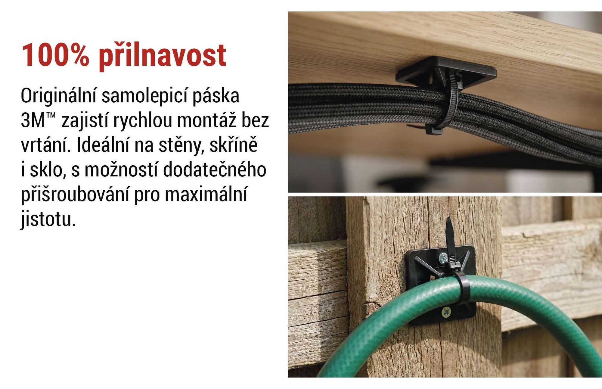 EMOS 25 ks samolepicích patek, 2x2 cm, 3M příchytky pro kabelové pásky, vysoká pevnost, -40–80 °C, ochrana proti UV, venkovní použití, černé, A2831