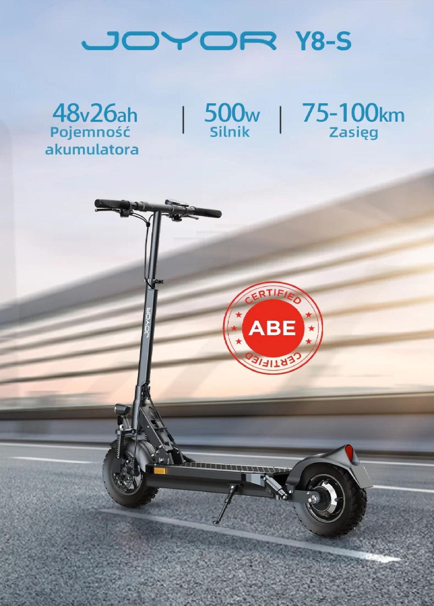 JOYOR Y8-S Certyfikat ABE Składana Hulajnoga Elektryczna - Silnik 500W Baterią 48V26AH 10-calowe Opony - Czarny