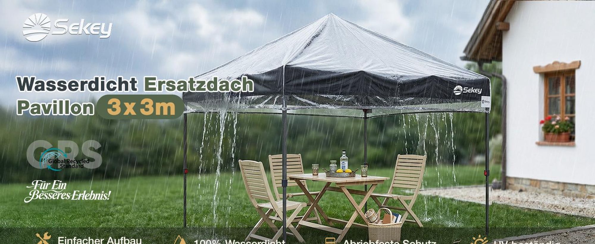 Sekey Ersatzdach Pavillon 3x3 m, Transparent EVA Material, Wasserdicht & Winterfest, Garten Pavillon Dach Ersatz