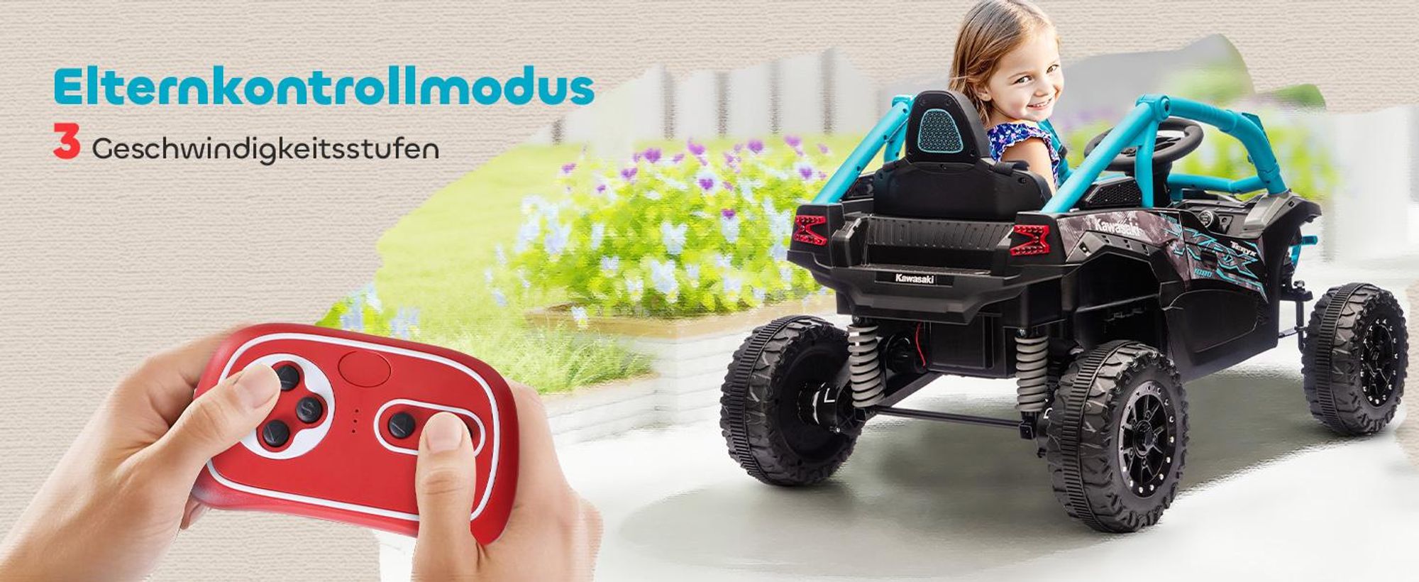 AIYAPLAY Kinder Elektroauto 12V Kinder UTV mit 2 Motorn, Fernbedienung, LED
