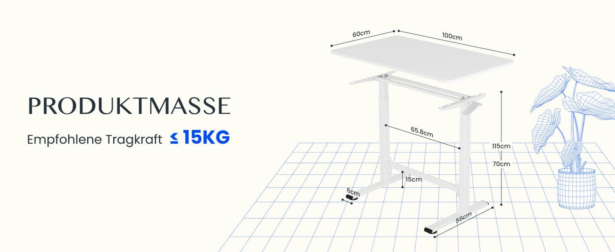 FLEXISPOT Gasfeder Höhenverstellbarer Schreibtisch 100×60 cm – stufenlos manuell verstellbar, Steh-Sitz-Tisch ohne Strom, mobil mit Rollen (Weiß)