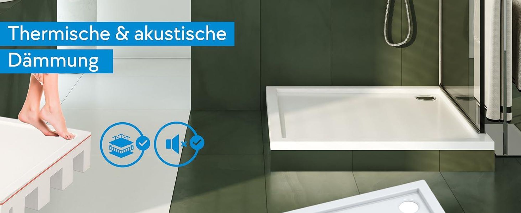 AQUABAD® Duschwanne Komplettset Basic Smooth White 80x80cm Quadrat inkl. Styroporträger und Ablaufgarnitur Alcadrain A49CR