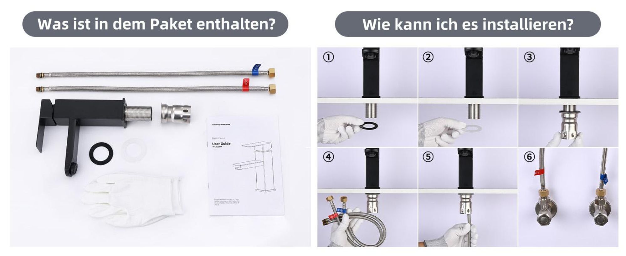 Homelody Schwarz Wasserhahn Bad Edelstahl, Waschtischarmatur für Badezimmer,Mischbatterie Hochdruck Badarmatur,Einhebelmischer,Waschbecken Armaturen