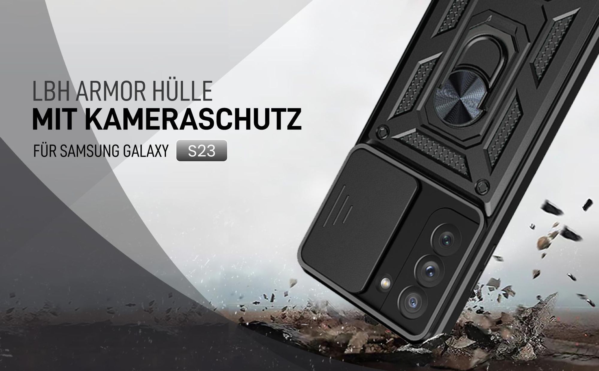 Schwarze Outdoorhülle mit Kameraschutz für Samsung Galaxy S23