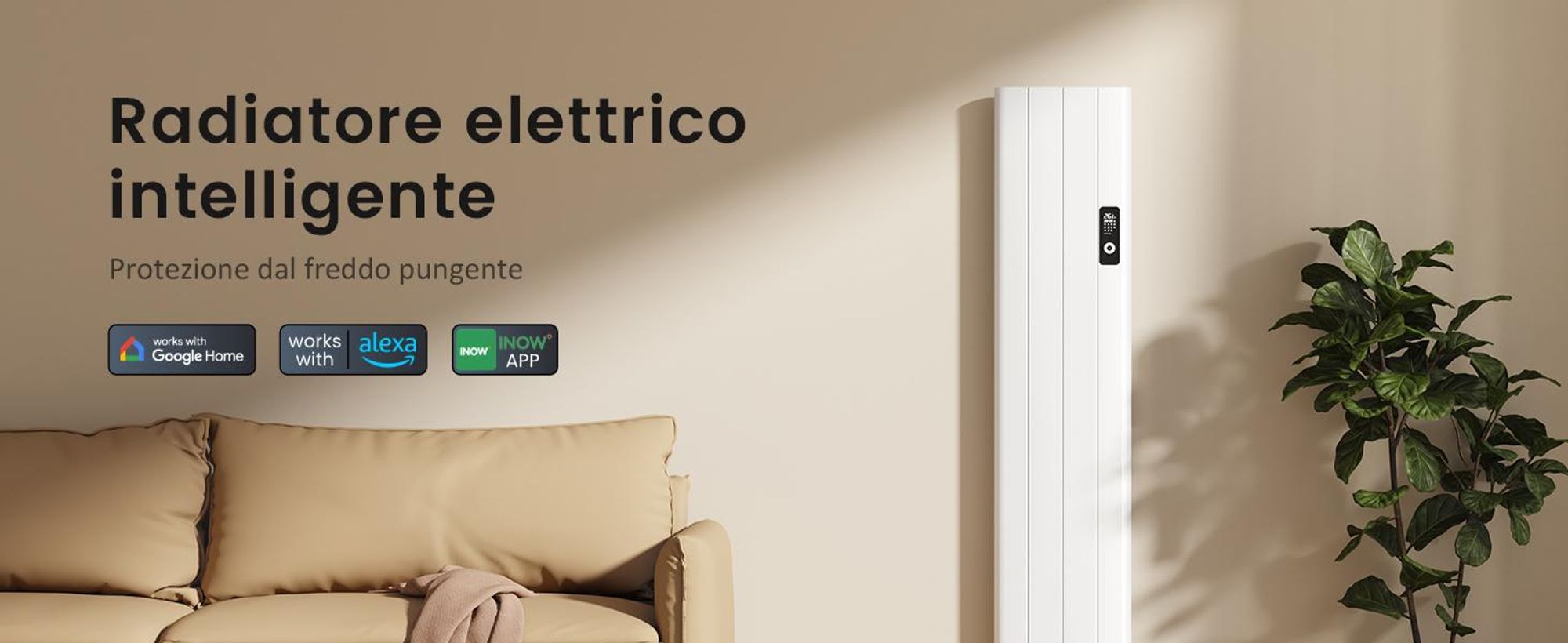 EMKE® Riscaldatore elettrico 1000W Display LCD Bianco Convettore elettrico 1600x362x60mm WiFi + Alexa/Google Home, riscaldatore elettrico a parete per ambienti di 9 m²