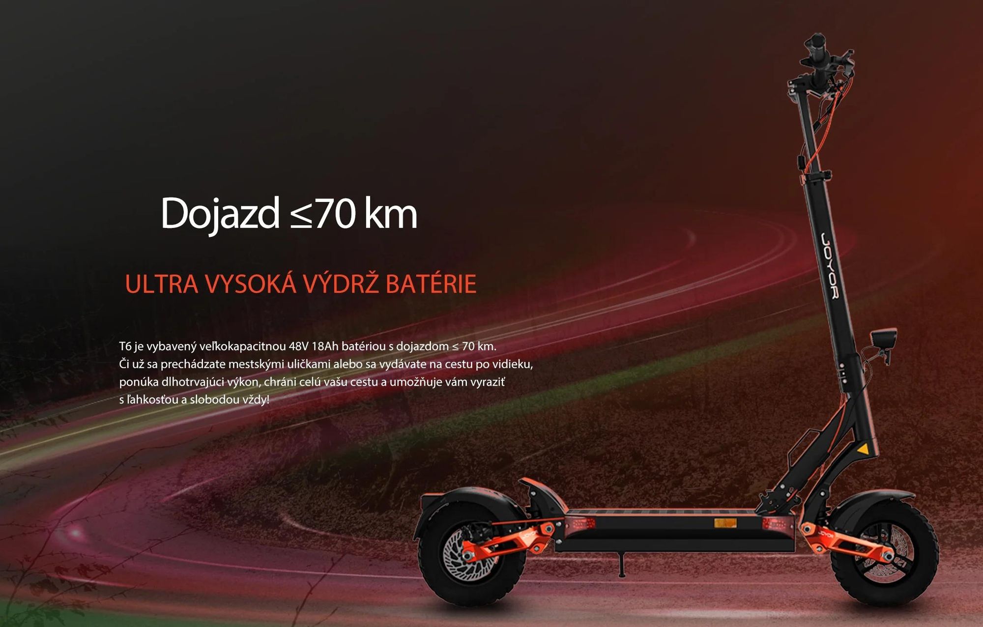 JOYOR T6 Skladateľný Elektrický Kolobežka - 600W Motor 48V18AH Batéria 10-palcové Pneumatiky Kotúčovými Brzdami - Čierna