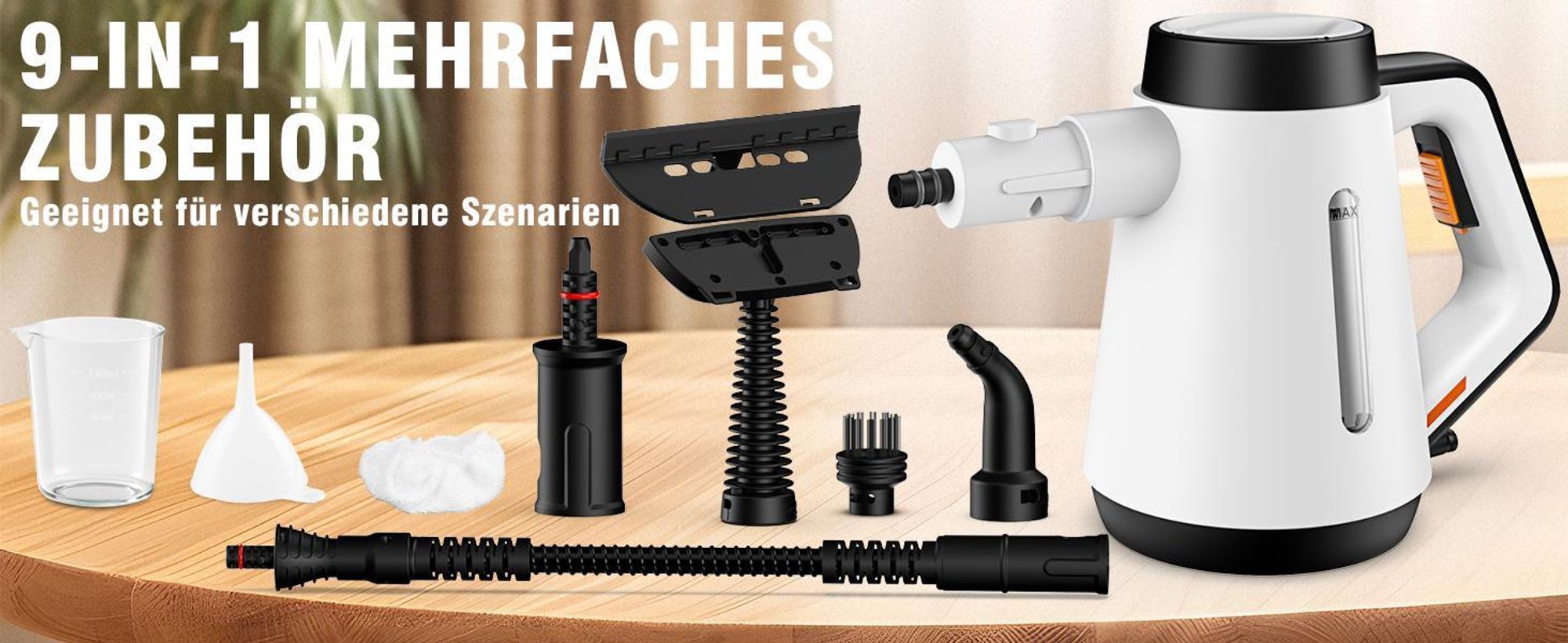 Dampfreiniger, Handdampfreiniger, 1200W Tragbarer Dampfdruck, 400 ml Wassertank, mit 9-teiligem Zubehör