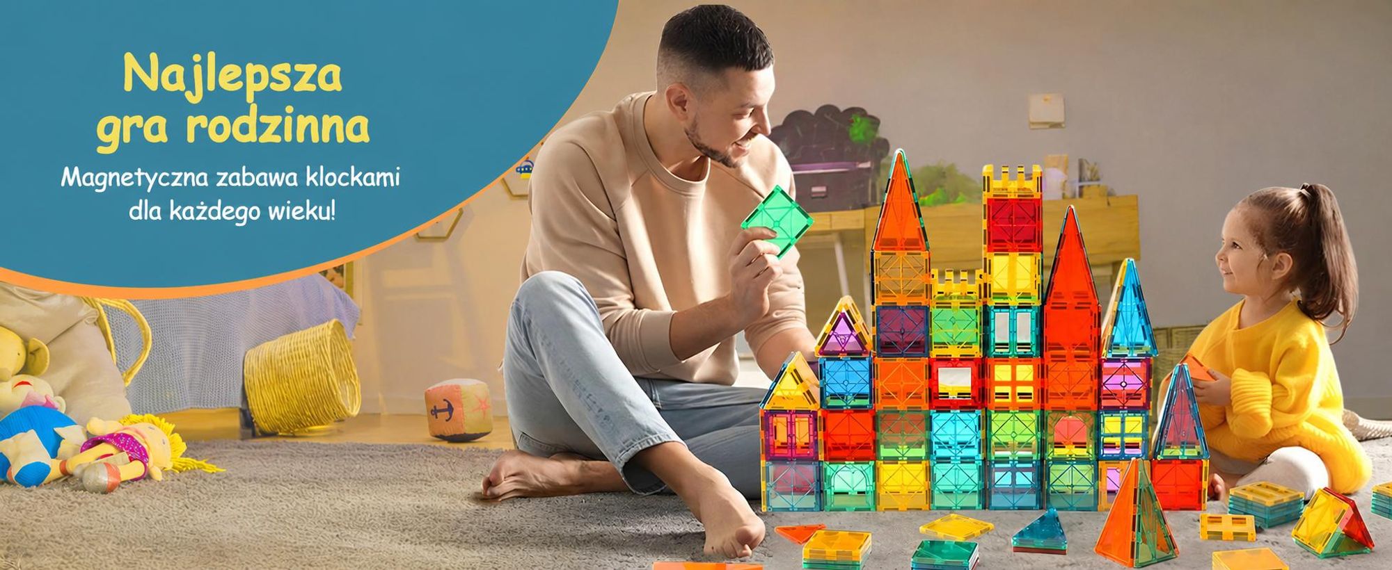 Olvy Magnetyczne klocki konstrukcyjne 120 elementów - magnetyczna zabawka Montessori dla dzieci w wieku 3+, kompatybilna z Magna Tiles i Magnetic Tiles, magnetyczne klocki konstrukcyjne