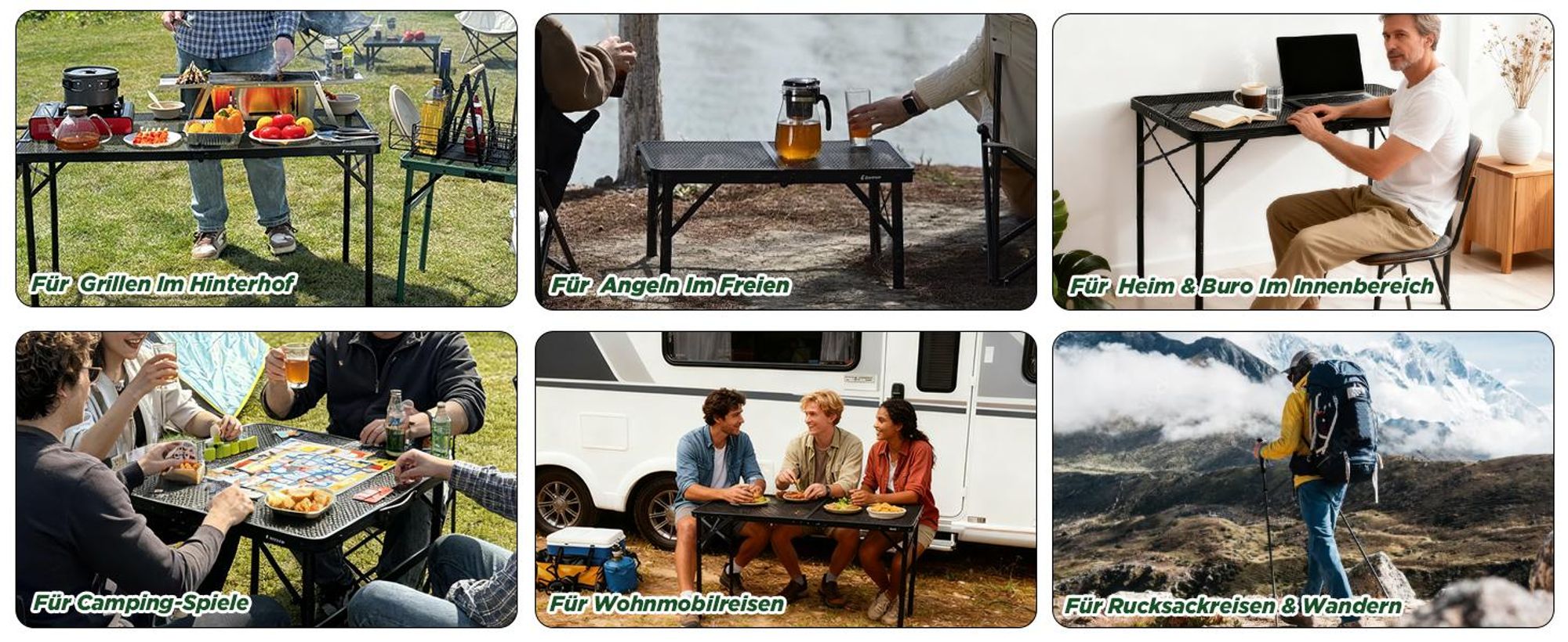 Klapptisch, Campingtisch, klappbarer Gartentisch, Partytisch, Buffettisch, 2 Höhenverstellbar, 60×40cm,für Grillen, Camping, Garten, Balkon, Angeln