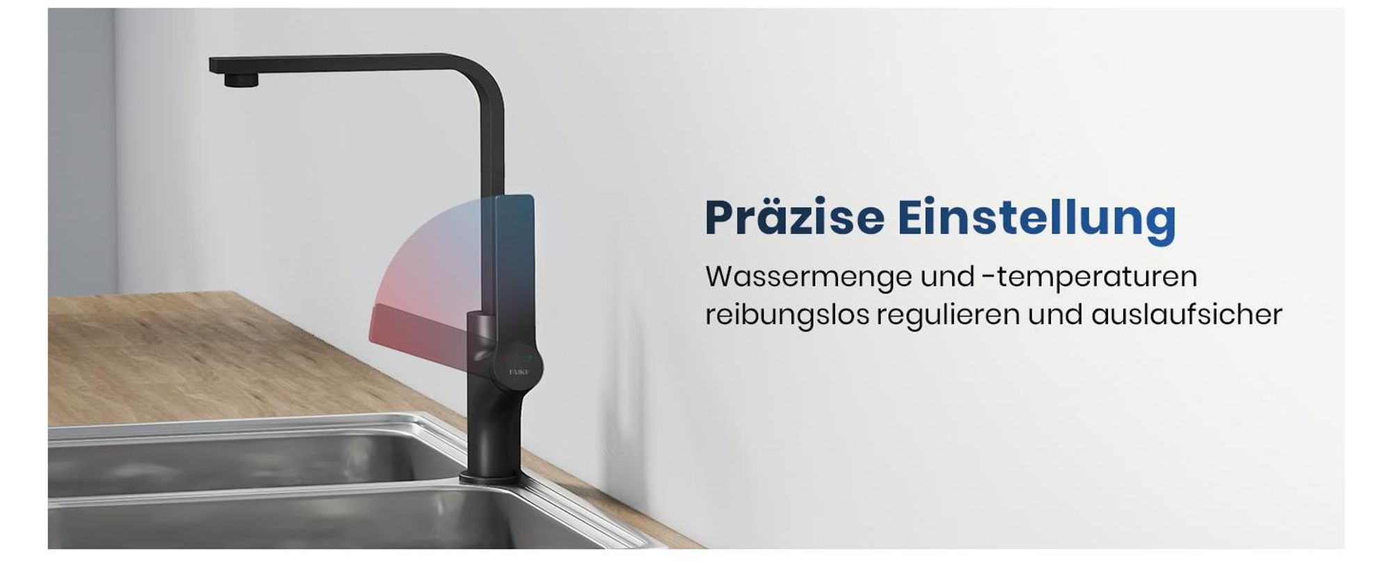 EMKE Küchenarmatur Spültischarmatur Einhebelmischer Spüle 360° schwenkbar Wasserhahn Küche mit flachem Auslauf, Messing Mattschwarz