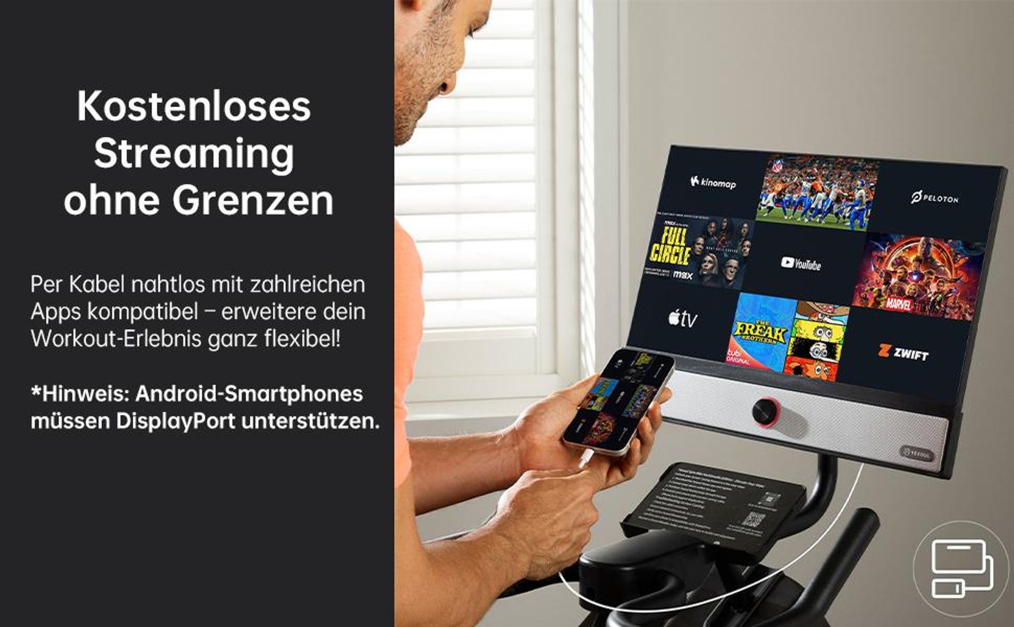 YESOUL G1M Max fitness bicykel, 21,5" FHD displej, 4× 30 W reproduktory, 360° zvuk, magnetický odpor, tichý chod a neobmedzené streamovanie