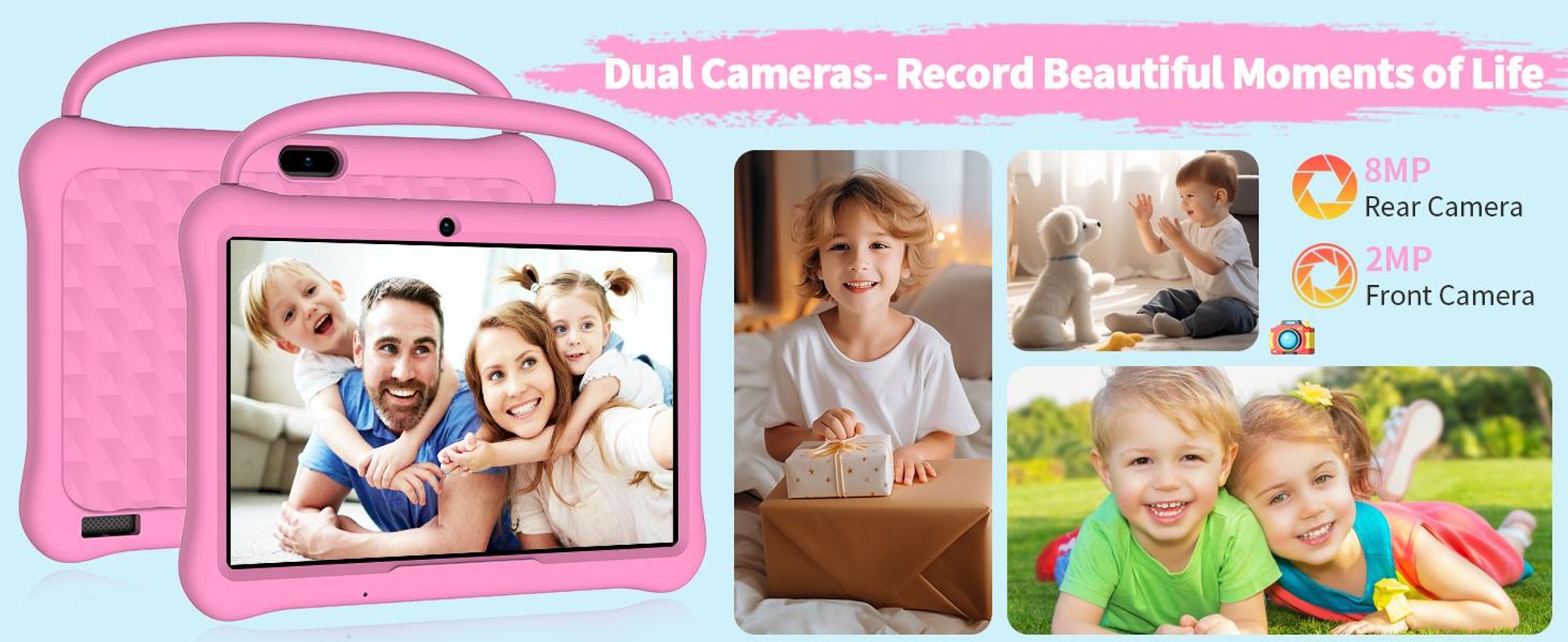 PRITOM Android 13 Tablet für Kinder, 10 Zoll Octa-Core, 64 GB RAM, 1 TB TF-Karte erweiterbar, Kindersicherung, Dual-Kamera, WLAN, Rosa