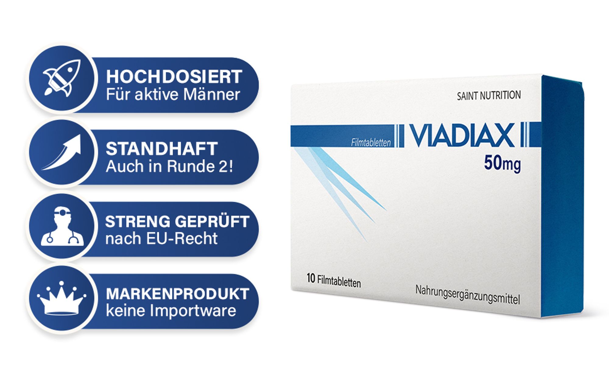 Saint Nutrition® Viadiax – Potеnzmittel - rezеptfrei – Verzögerung der Ejakulation – mehr Potenz - Potenz steigernd - länger durchhalten Mann - 50mg