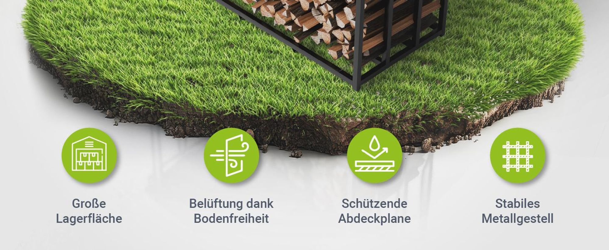 Juskys Kaminholzregal mit Dach 185x70x185 cm, 2,4 m³, wetterfest & stabil mit Zubehör