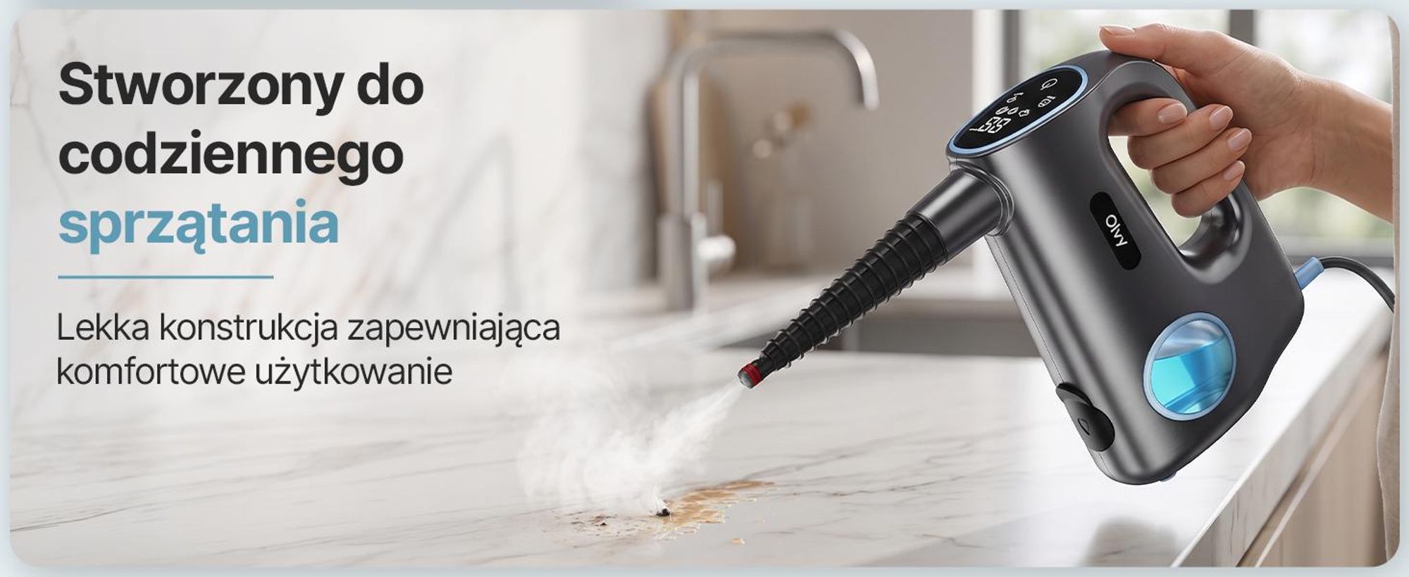 Przenośny odparowywacz Olvy 12-w-1 z ekranem dotykowym – idealny do czyszczenia łazienki, kuchni, sof i mebli