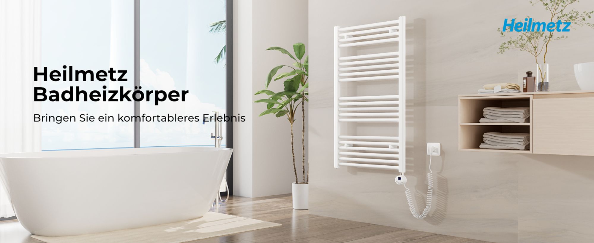 Heilmetz Badheizkörper Elektrisch 500W 100 x 60 cm Handtuchheizkörper Handtuchtrockner Heizkörper Handtuchwärmer Weiß
