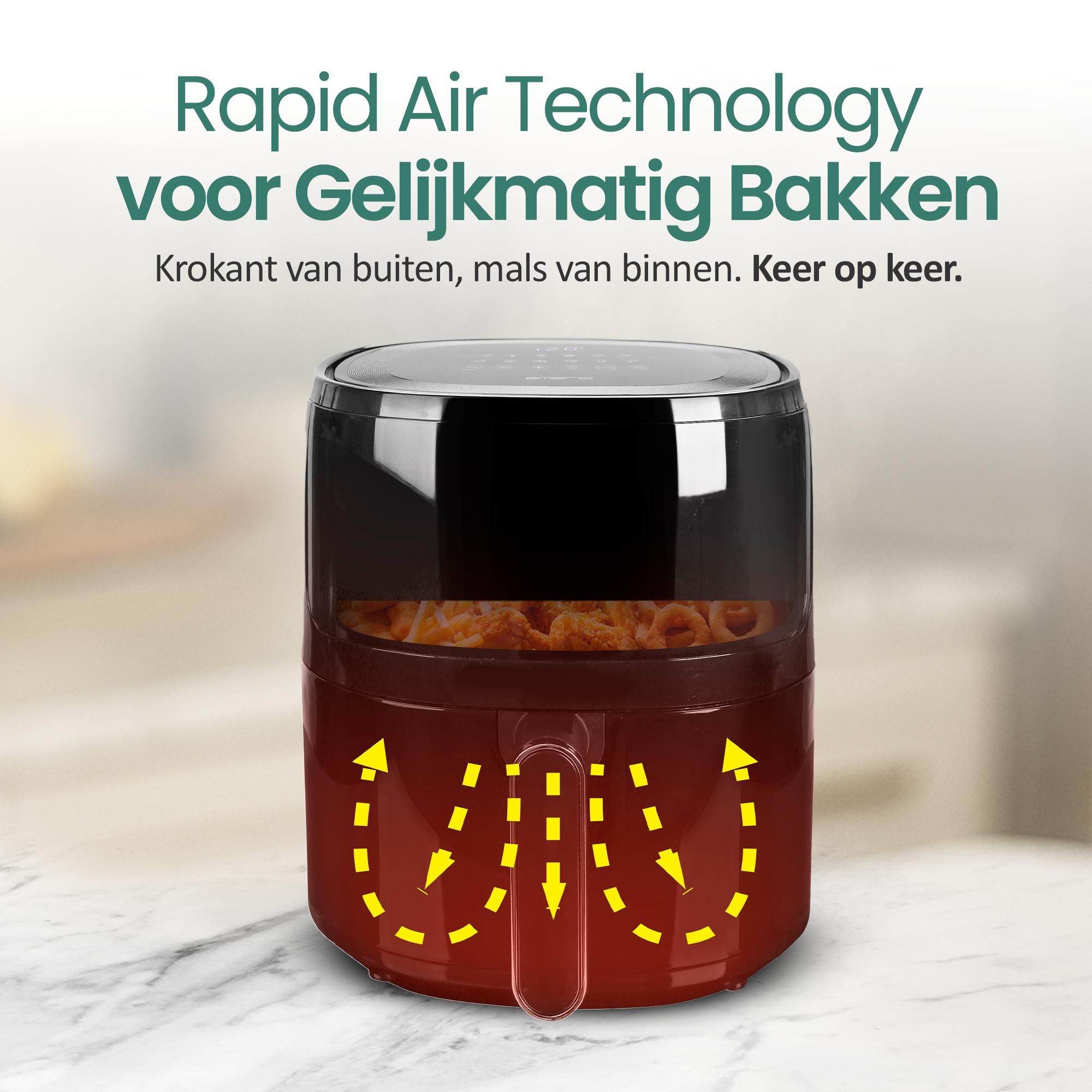 Emerio Airfryer XL AF-129329.3 – 5 L – 12 Kookprogramma’s – 80 tot 200 °C – Digitaal Display – Timer – Kijkvenster – Zwart
