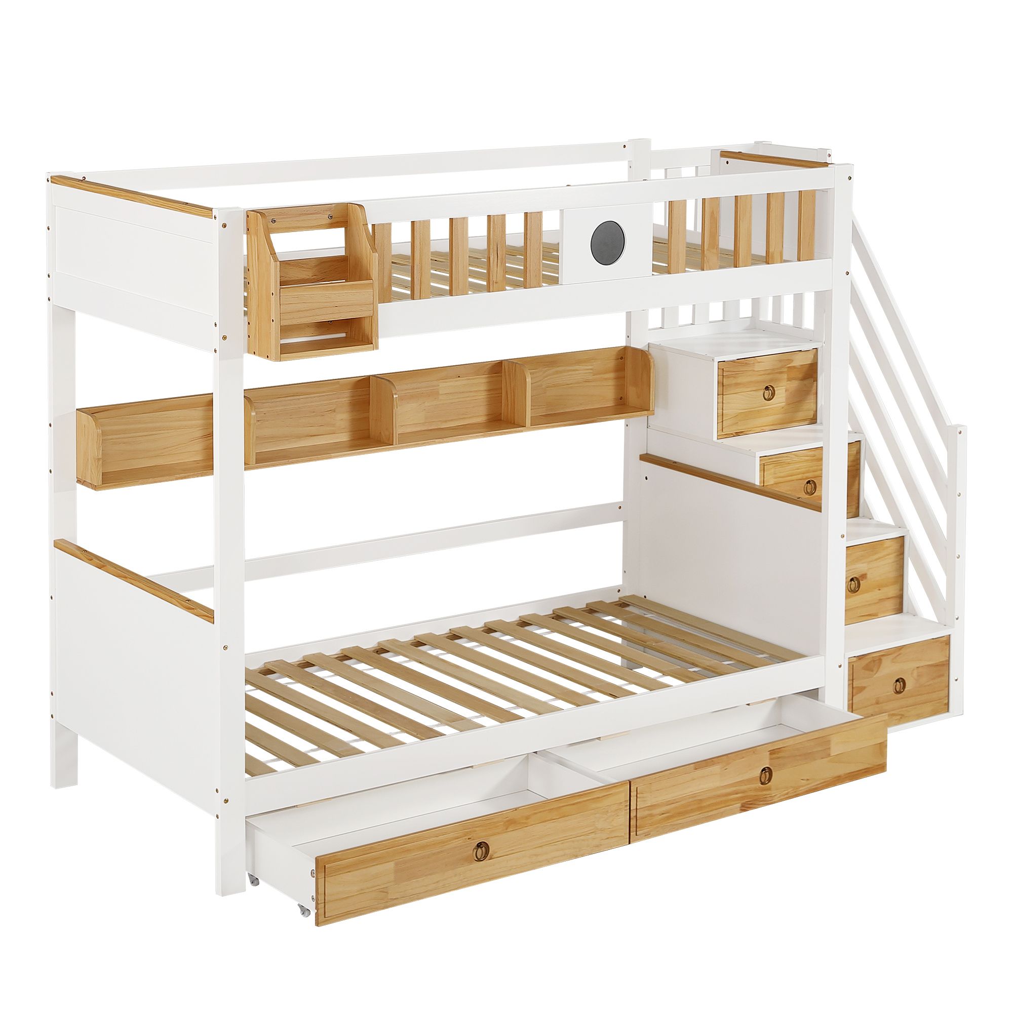 Etagenbett 90x200cm Mit Treppe Regal Und Schubladen Wei 