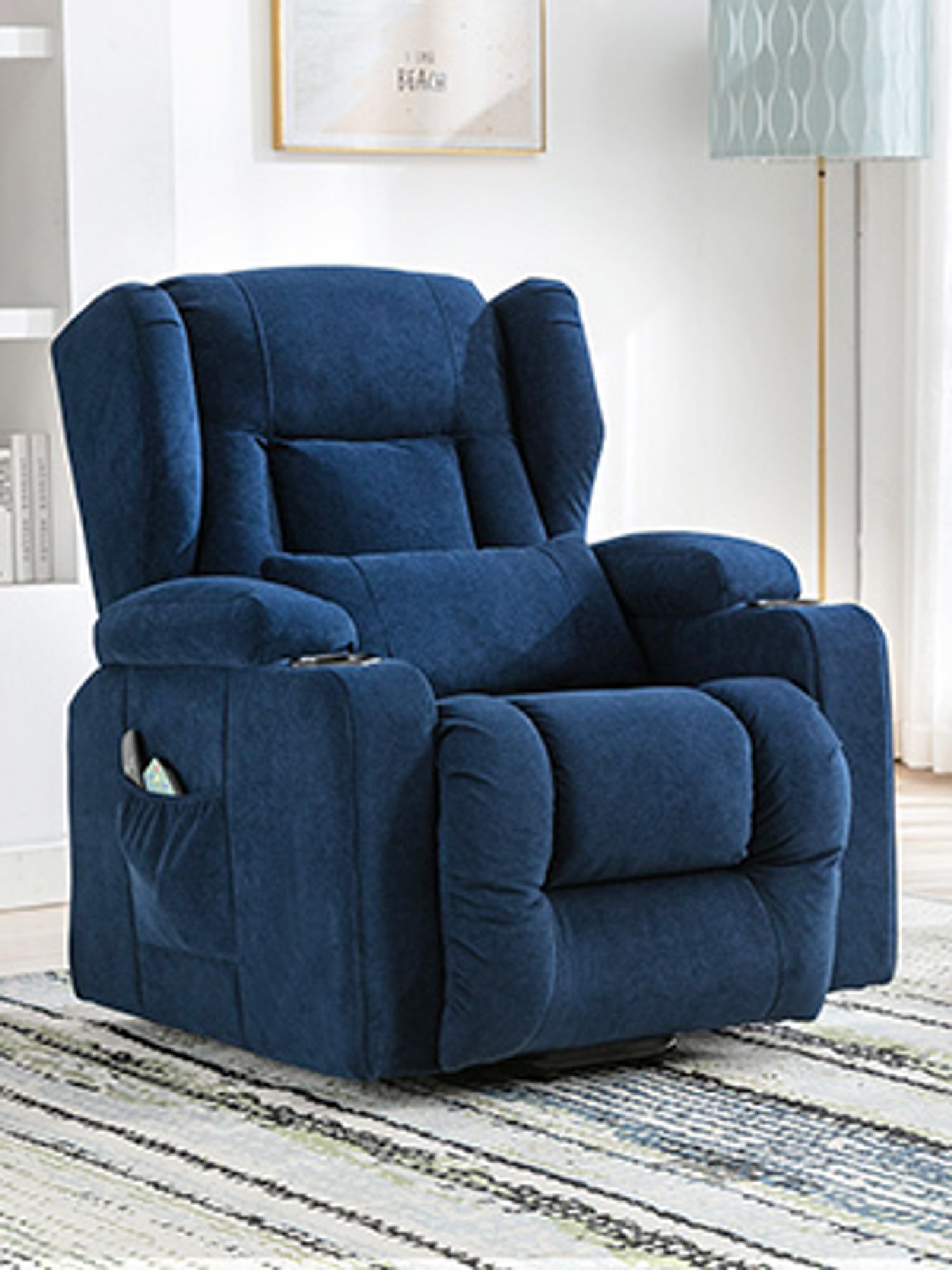 COMHOMA Relaxsessel Aufstehhilfe Massagesessel Fernsehsessel Liege mit Massage Ergonomischer Sessel Stoffoberfläche blau