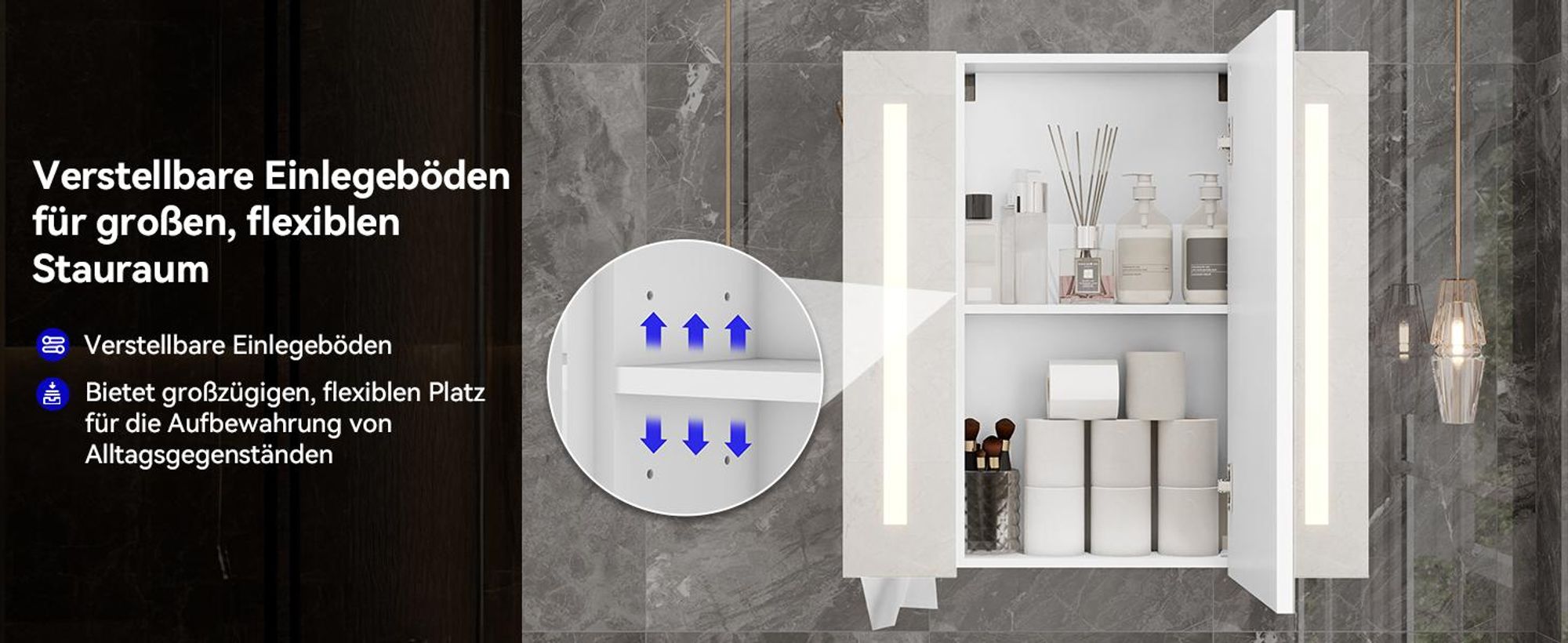 Puluomis Spiegelschrank Bad 70cm mit 3 färbiger dimmbarer Beleuchtung, Gewebebox Fach, Antibeschlag Badezimmerschrank Wandschrank Badezimmer Weiß