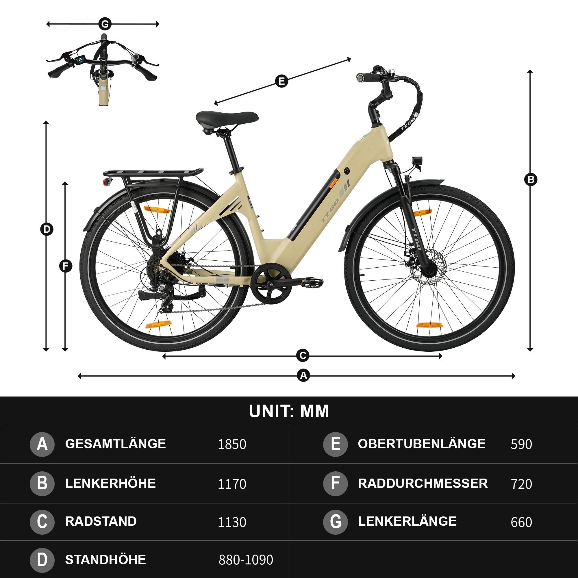 28'' 18Ah Pre-mium Elektrofahrrad E-Bike Pedelec Unisex 7Gang E-MTB E-Citybike, Elektrofahrrad 25KM/H für Damen und Herren ab 170 cm Wasserdicht Gelb