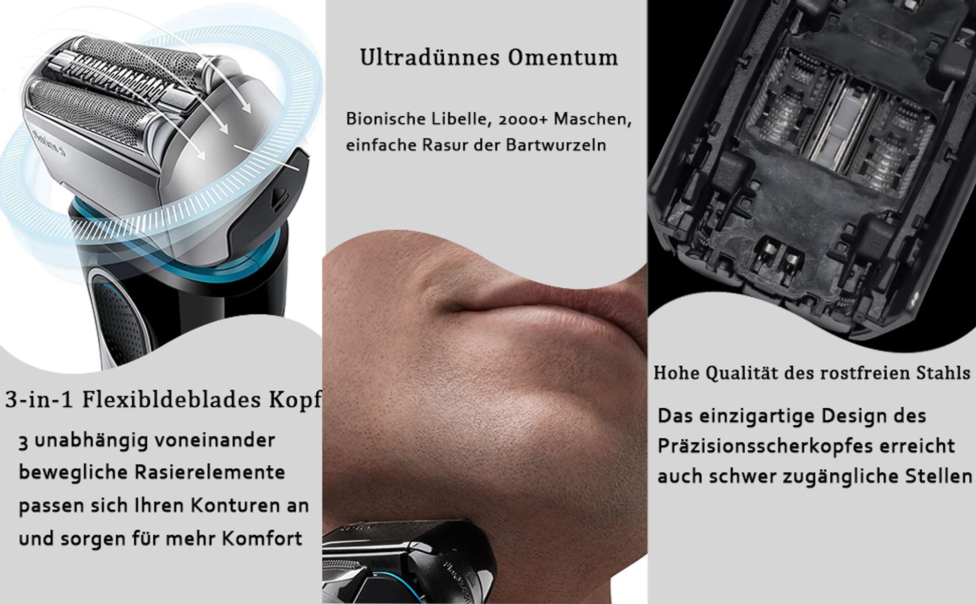 4X Scherkopf für Braun Series 5, 52B/52S, Ersatzscherkopf kompatibel Braun, Rasierkopf austauschbar, waschbar, Kombipack