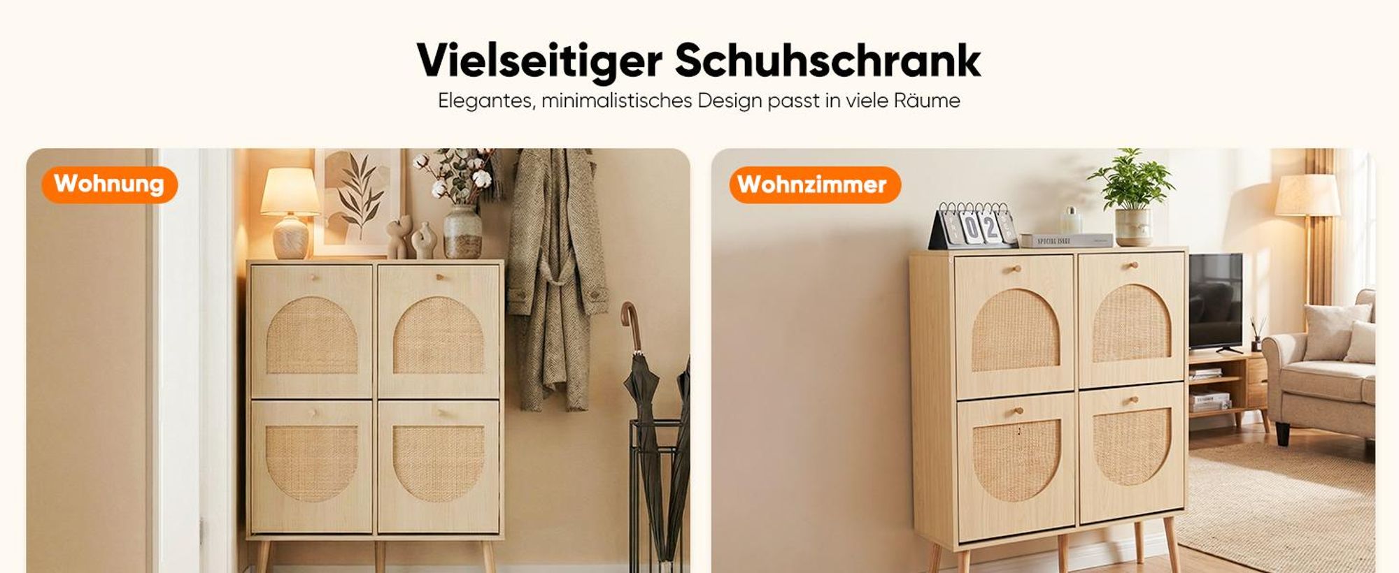 HOKEEPER Schuhschrank Schmal, Schuhregal mit 4 Klappen, Schuhkipper mit Verstellbar, Schuhaufbewahrung Holz, Schuhablage Schuhkommode für Eingang
