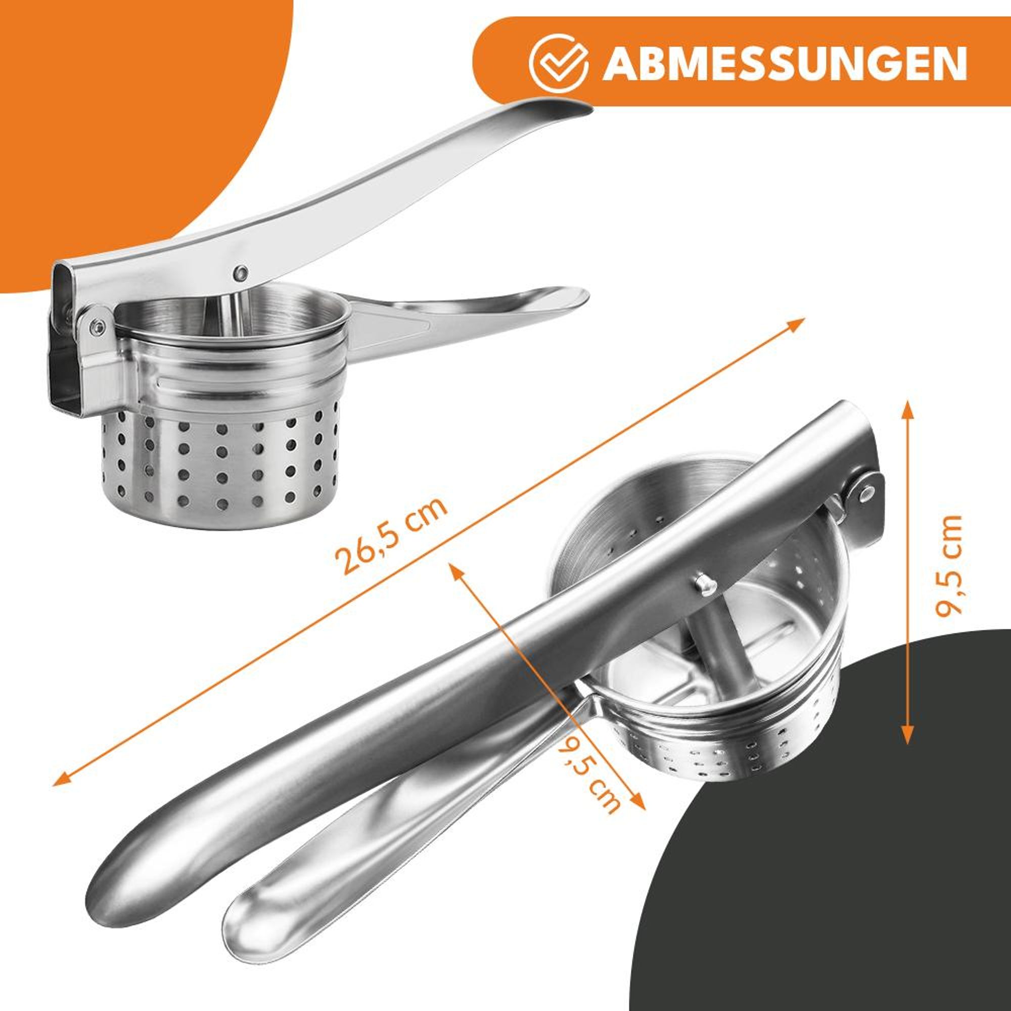 KRUMAD Kartoffelpresse aus Metall 26,5 cm, Kartoffel- & Spätzlepresse, Kartoffelstampfer für Püree, Gnocchi, Gemüse & Füllungen