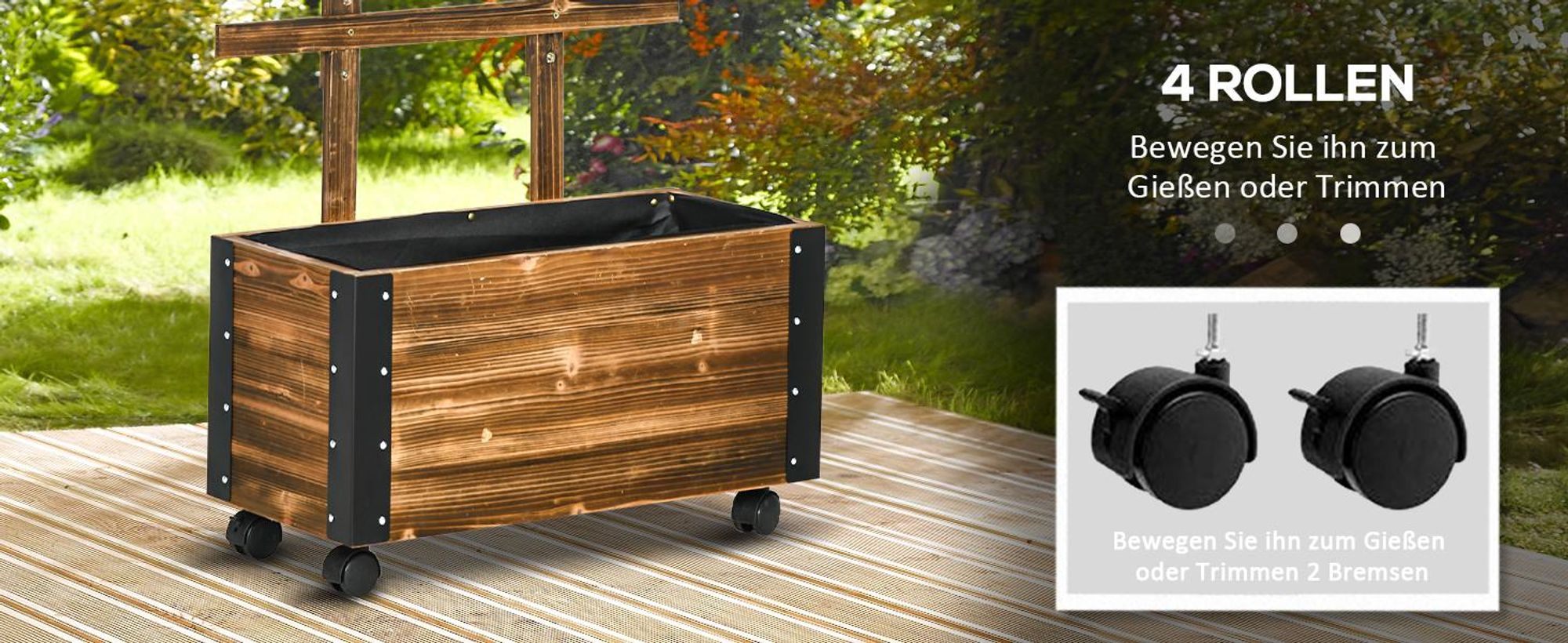Outsunny Blumenkasten mit Rankgitter Pflanzkasten mit Rollen für Garten