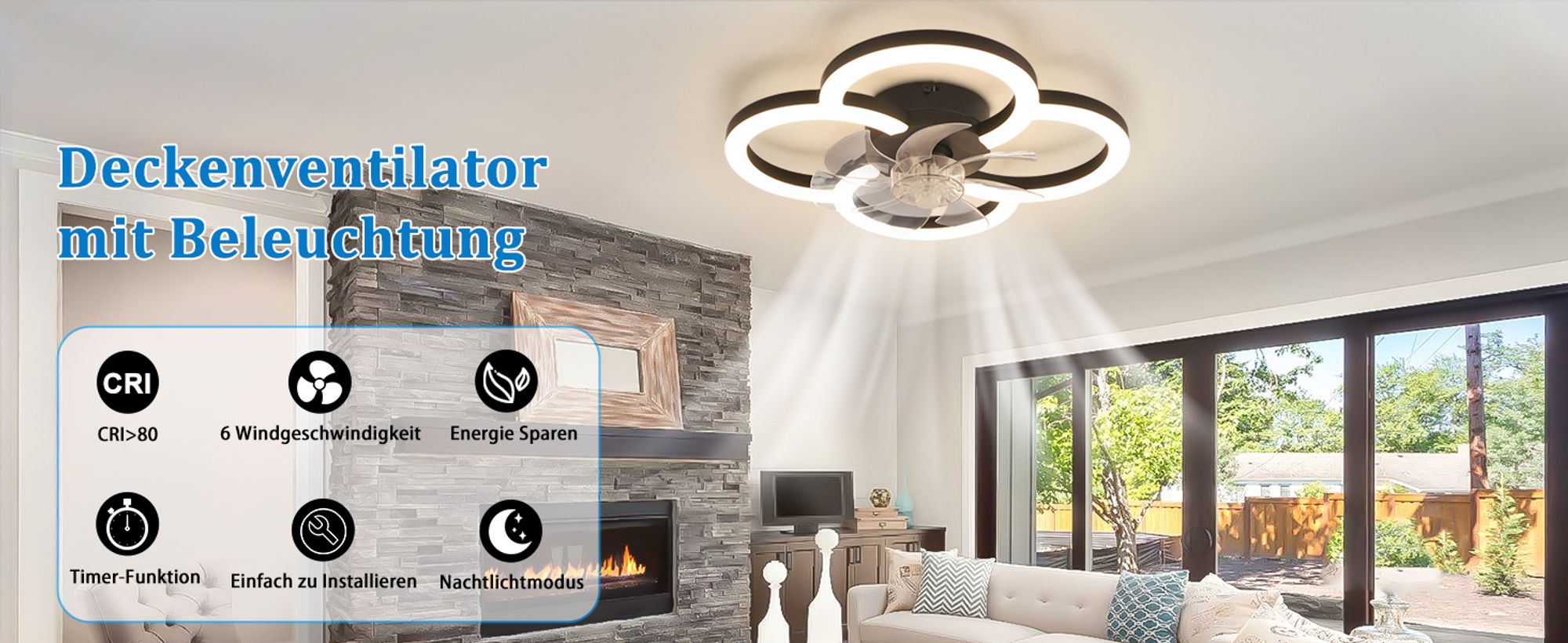 ZMH LED Deckenventilator Mit Beleuchtung Leise Deckenlampe 6 Gang Timer Ventilator Fernbedienung Dimmbar Deckenventilatoren 40W für Küche Esszimmer