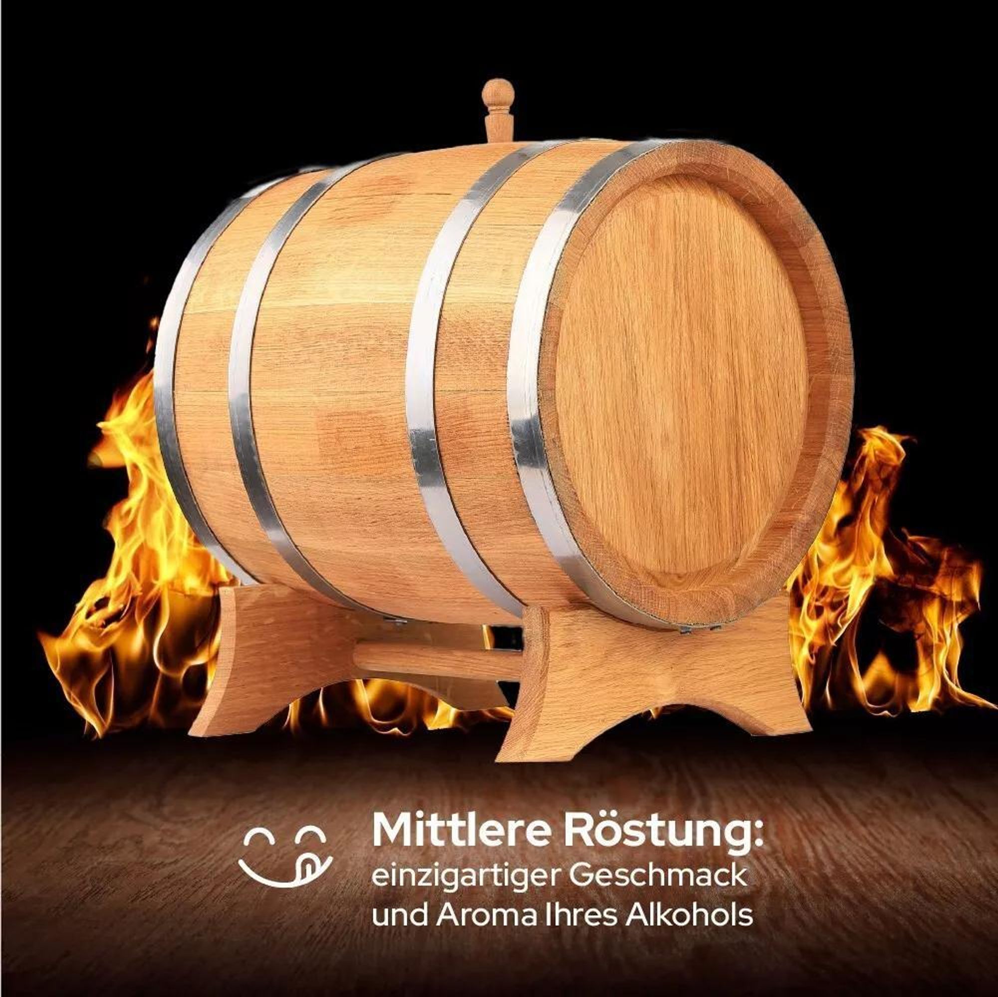MB Eichenfass 40L aus Naturholz – Whiskyfass, Weinfass, Holz Fass Deko – Eiche Gebrannt, mit Ständer und Zapfhahn – Geschenk für Bar & Zuhause
