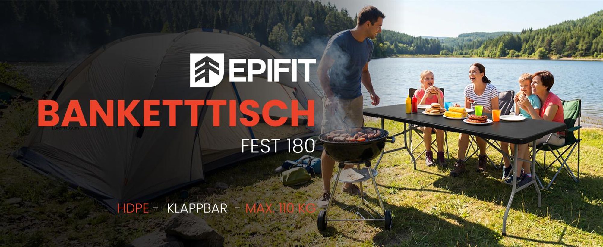 Klapptisch Campingtisch Garten Tragegriff klappbar 180cm Camping Gartentisch Schwarz Party Tisch