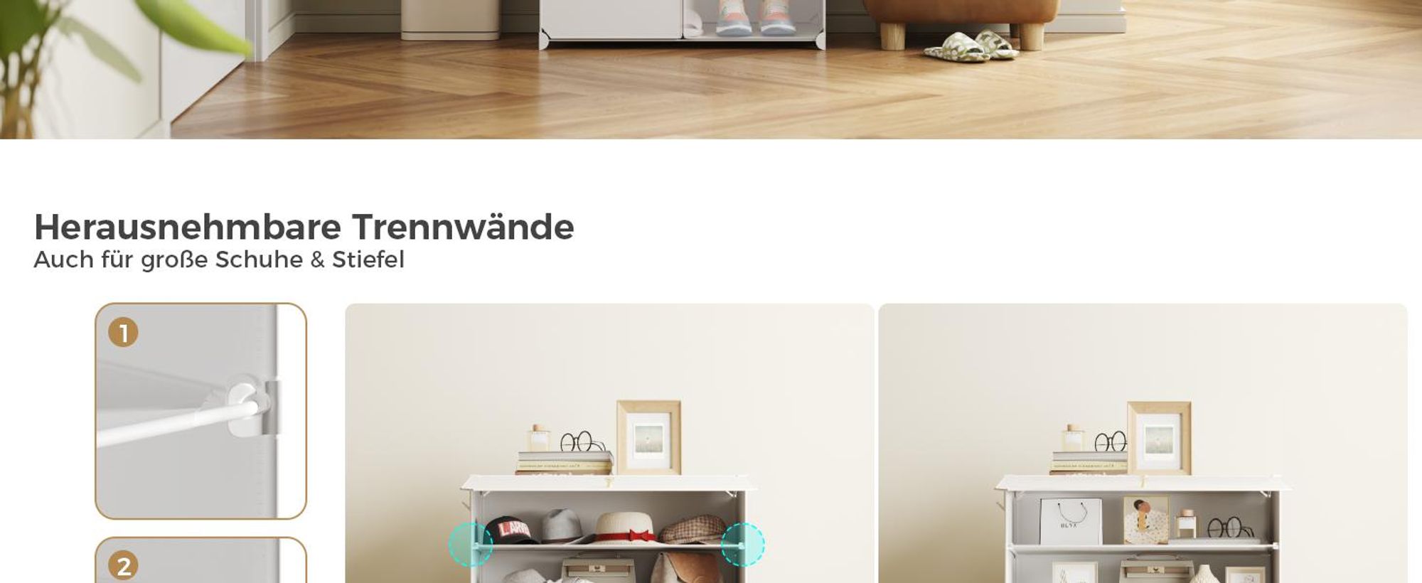 Mondeer Aufbewahrungsschrank aus PP, 6 Fächer Schuhschrank mit Haken für 18 Paar Schuhe, höhenverstellbar, für Flur & Wohnzimmer Weiß