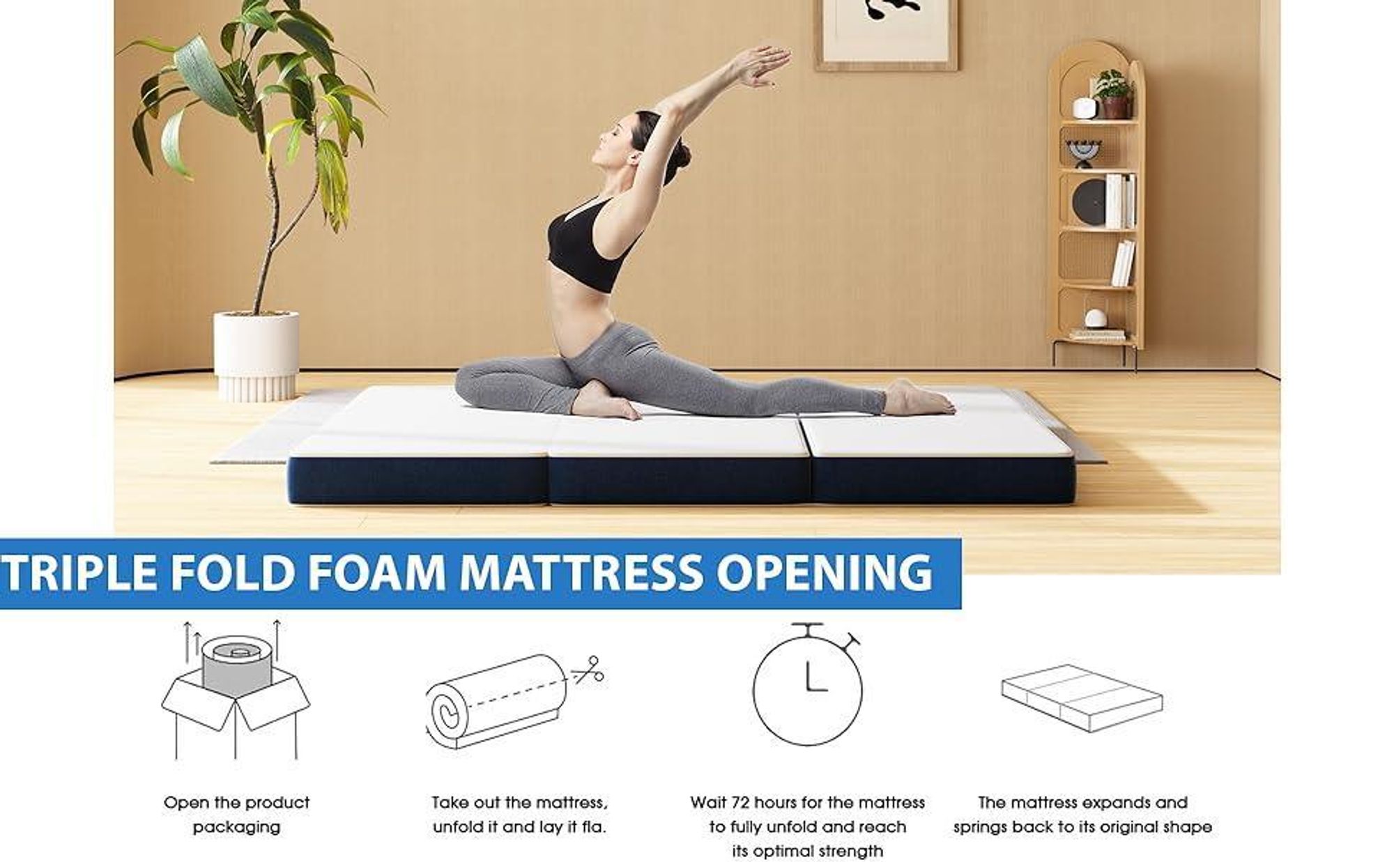 DEWINNER Matelas Pliant Triple, Matelas d'invité Polyvalent, 15cm Mousse épaisse, Housse Amovible et Lavable en Machine