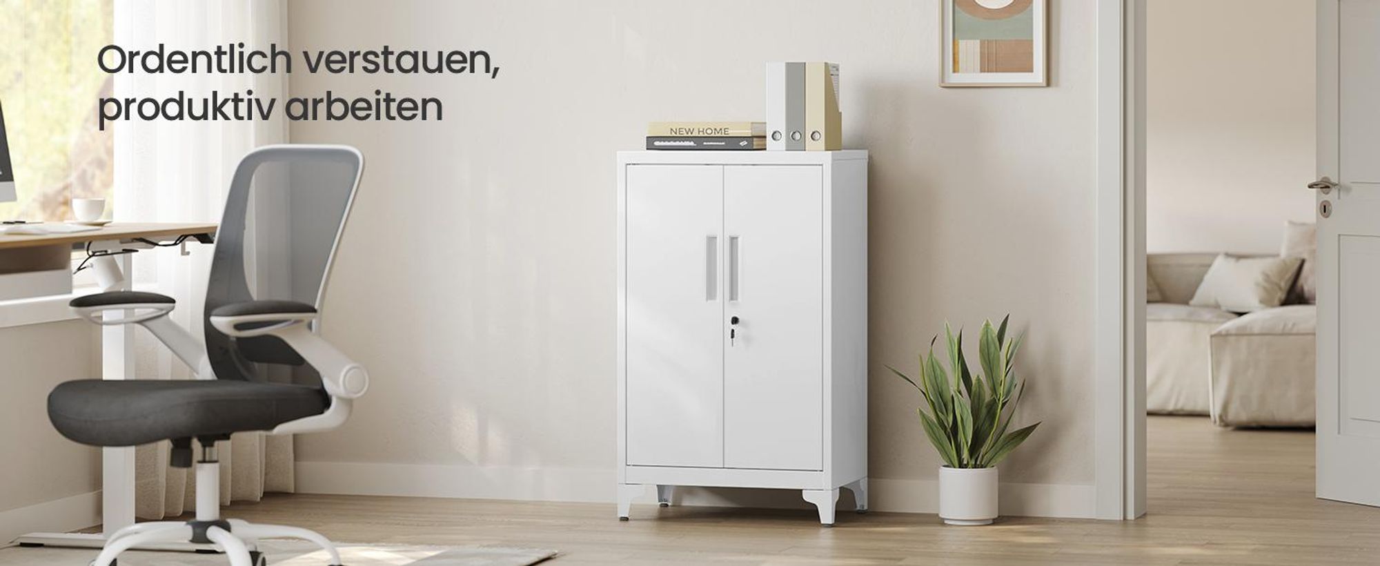 SONGMICS Aktenschrank, Mehrzweckschrank, Büroschrank mit 2 Türen, Schrank abschließbar, aus Stahl Mattweiß