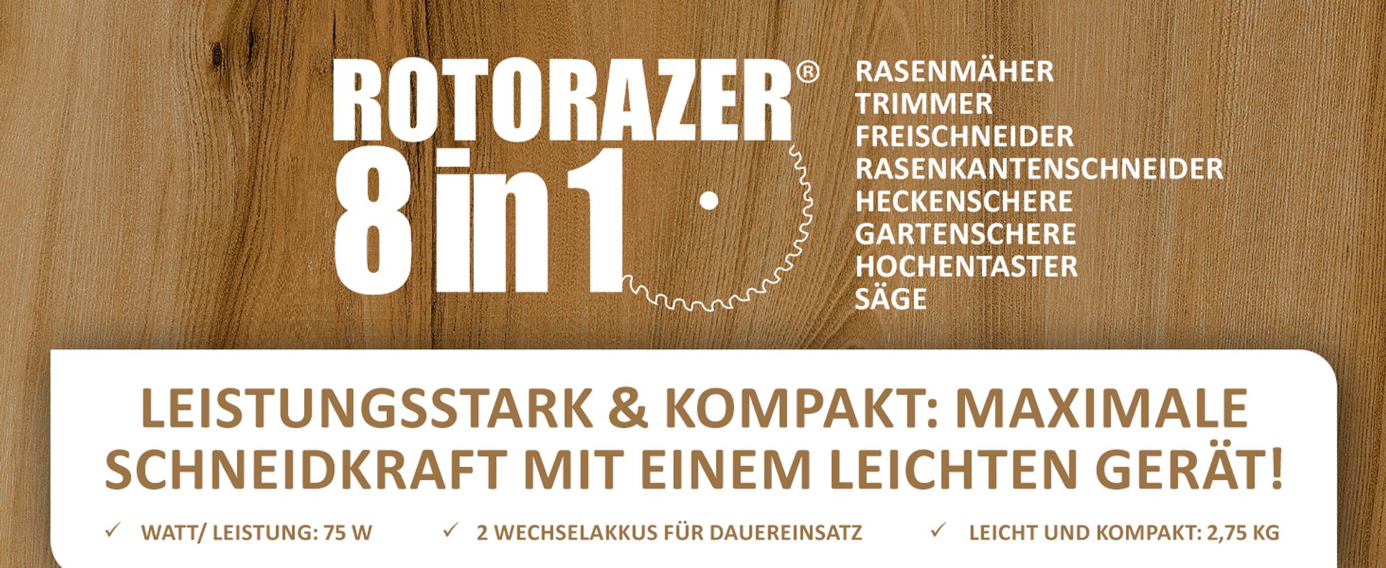 Genius Rotorazer Akku Rasentrimmer (23tlg.) Rasenkantenschneider Freischneider 8 in 1 mit 2 Akku, einstellbarer Schnitttiefe, 7 Messerscharfe Klingen