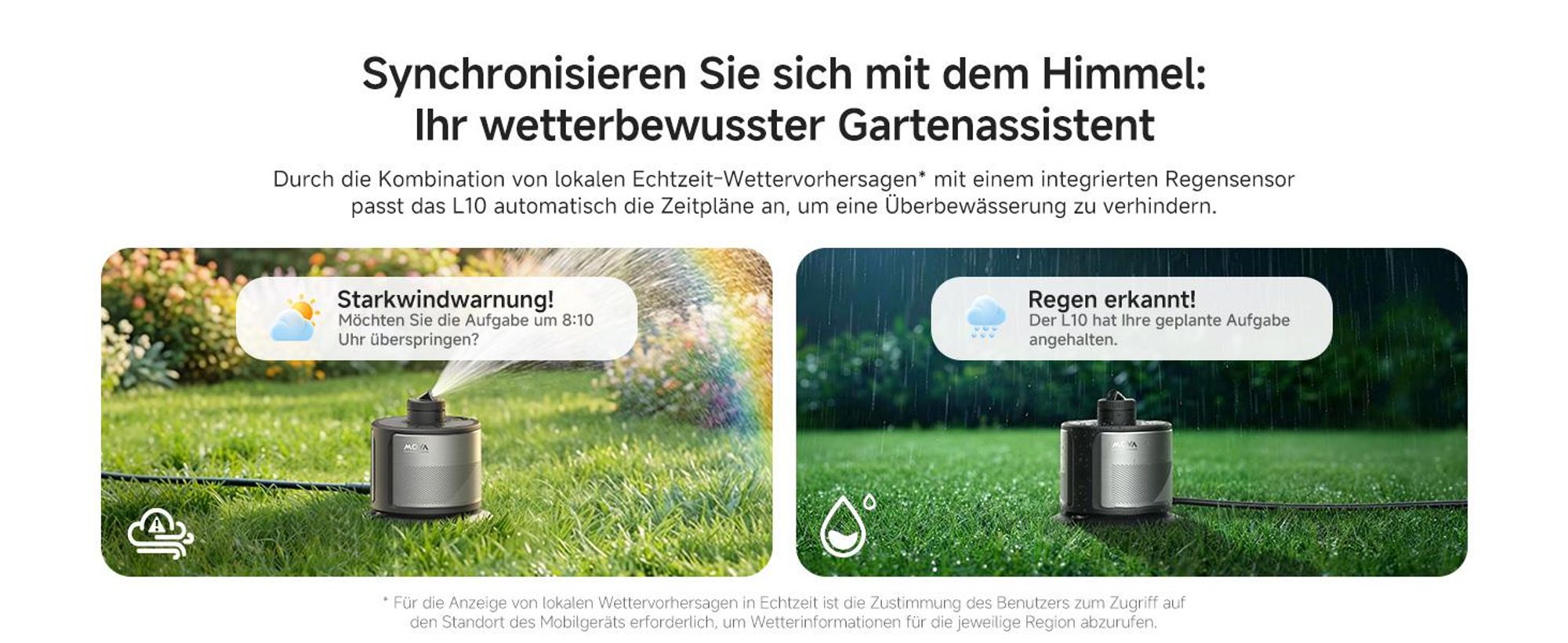 MOVA L10 Intelligenter Rasensprenger mit App & Solar, Automatische Gartenbewässerung WLAN, Regensensor, bis 500m²