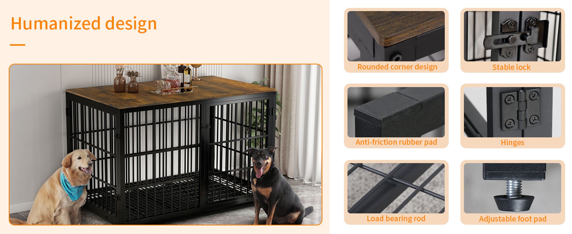 WISFOR Hundekäfig mit 3 Türen, Hundebox Hundehaus mit Tischoberfläche, Transportbox Drahtkäfig, Hundekiste Beistelltisch, XXL: 120x77x81.5cm, schwarz