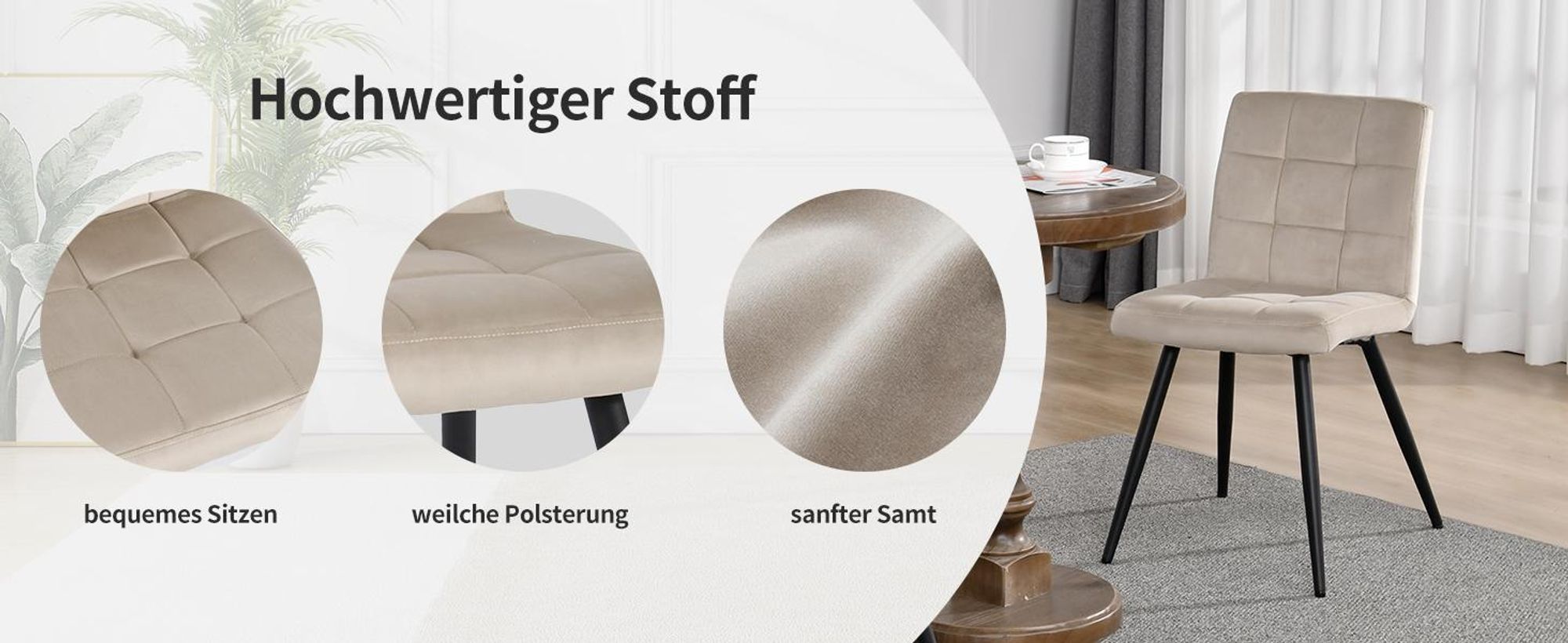 Duhome Esszimmerstühle 2er Set Küchenstuhl Wohnzimmerstuhl Polsterstuhl mit Metallbeine Samt Stuhl, Beige